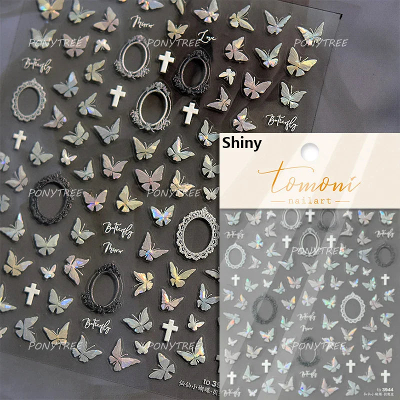 Black White Pearl Lace Butterfly Cross Retro Figure Flower Symmetric Self Adhesive Nail Art Stickers  Manicure Decals Wholesale (ONLINE ORDER ONLY)