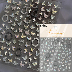 Black White Pearl Lace Butterfly Cross Retro Figure Flower Symmetric Self Adhesive Nail Art Stickers  Manicure Decals Wholesale (ONLINE ORDER ONLY)