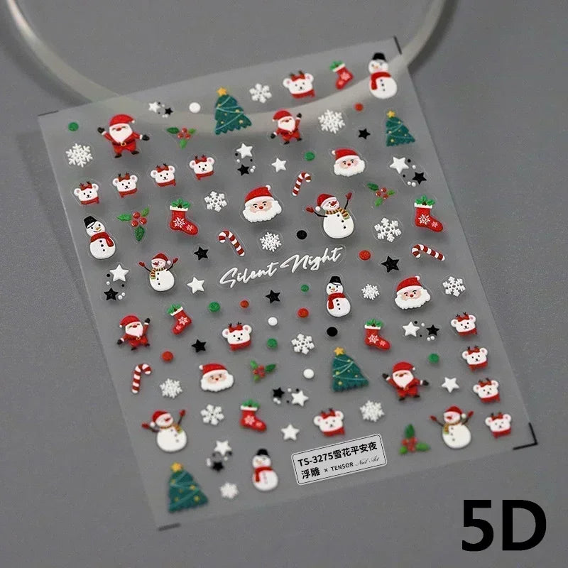 Snowman Apple Stars Gift Bell Snowflake Christmas Tree 3D Jelly Self Adhesive Nail Art Stickers Santa Claus Xmas Manicure Decals (ONLINE ORDER ONLY)