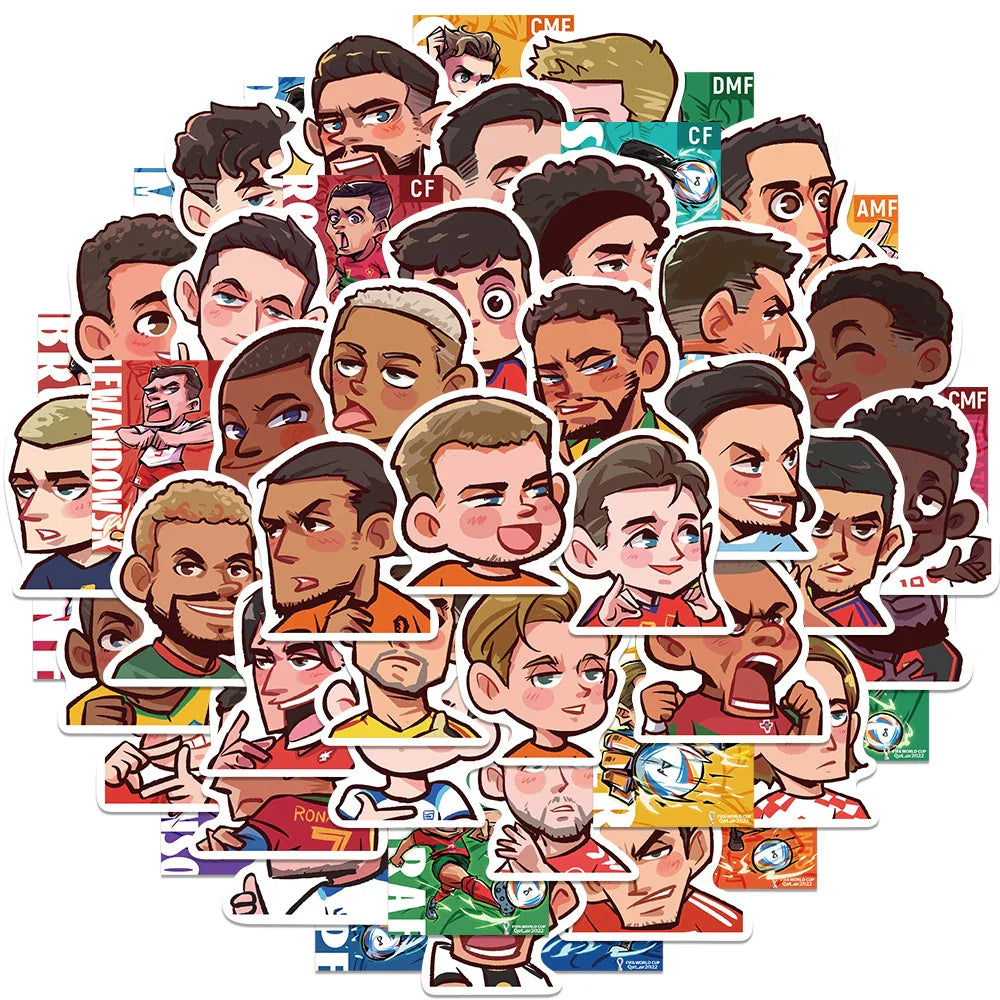 10/30/54PCS Cartoon Soccer Football Star Sticker Packs with Messi, Ronaldo, Suarez, Neymar, and More (ONLINE ORDER ONLY)