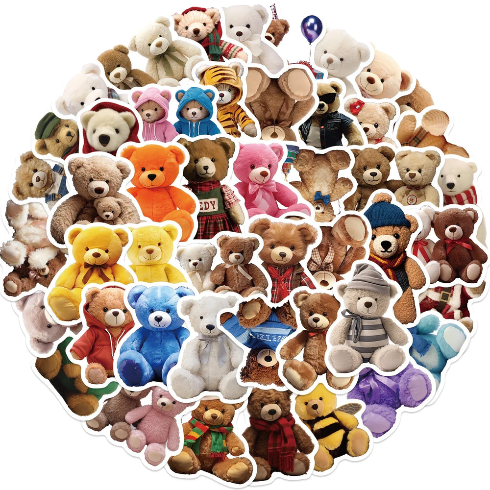 50PCS Cartoon Anime Kawaii Bear Stickers Plush For Water Bottle Laptop Skateboard Scrapbook Luggage Kids Sticker Waterproof PVC (Online Order Only)