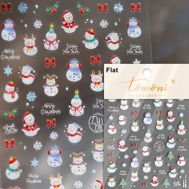 Dressy Embossment Colorful Gradient Snowflakes Laser Silver Christmas Tree Winter Bowknot Santa Nail Art Stickers Manicure Decal (Online Order Only)