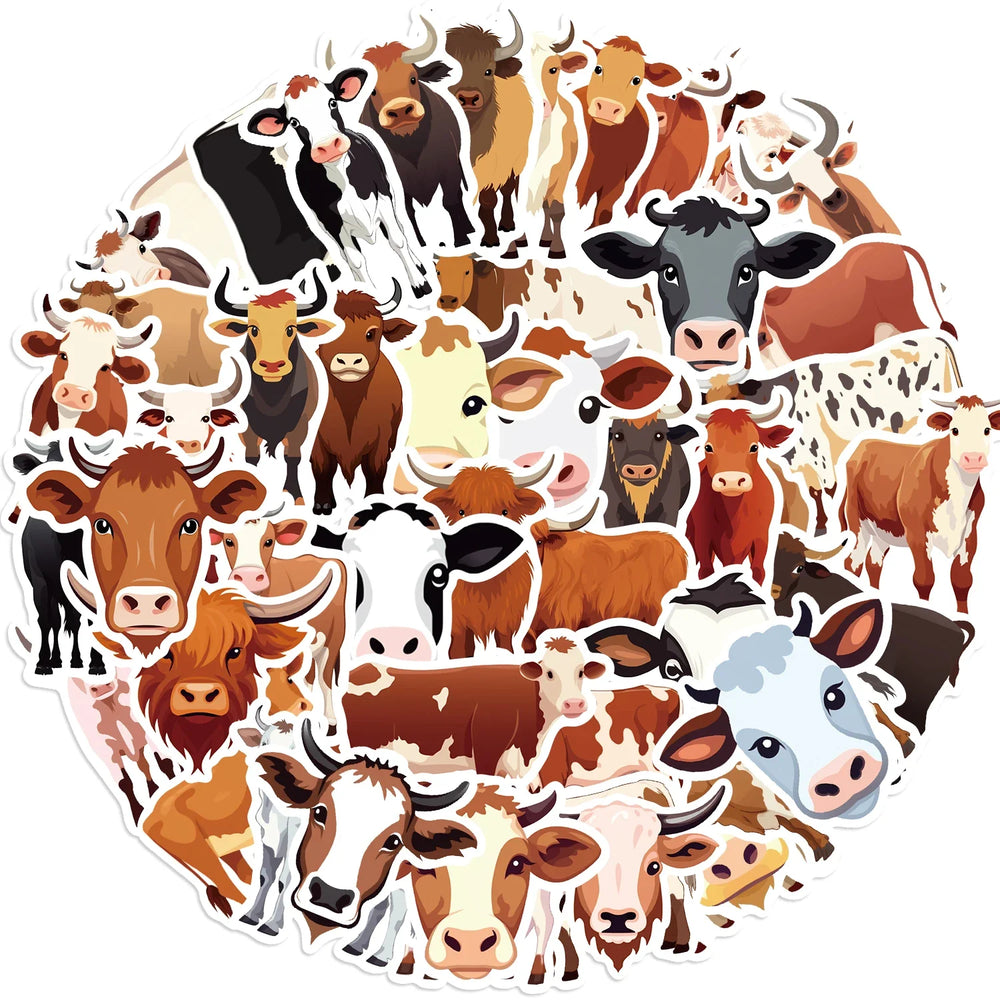 50PCS Cute Cow PVC Sticker Aesthetic DIY Children's Decoration Scrapbooking Korean Stationery School Supplies for Kids (ONLINE ORDER ONLY)