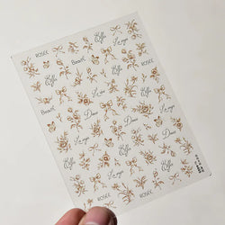 Brown Blue White Hand Drawn Sketch Plants Leaves Bowknot Butterfly Flowers Adhesive Nail Art Decoration Stickers Manicure Decals (Online Order Only)