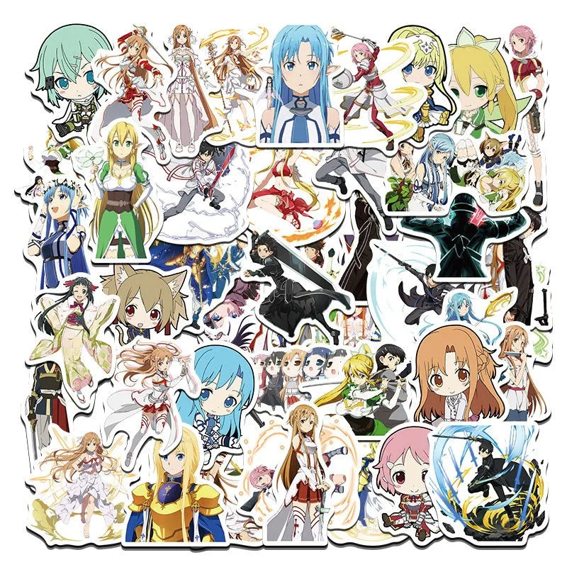 50pcs Sword Art Online Anime Stickers for Luggage, Water Cup, Phone, Laptop, Car, Scooter, Fridge (Online Order Only)
