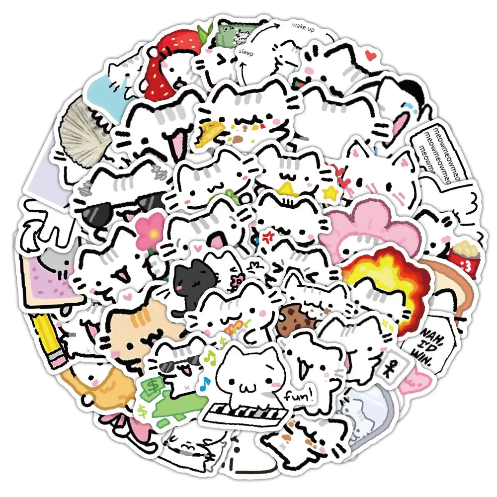 10/30/72PCS Cute Pokky Cat Stickers Kawaii Animal Meme Graffiti Decals Luggage Laptop Phone Guitar Car Bike Skateboard Sticker (ONLINE ORDER ONLY)