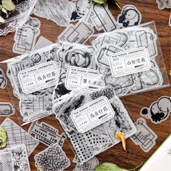 Yoofun 40pcs Retro Black & White Transparent Stickers for Journals & Scrapbooking (Online Order Only)