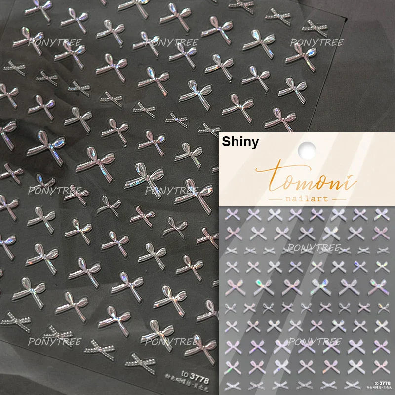 Chic Shiny Lace Pink Black White Bowknot Pearl Rhinestones Charming 3D Self Adhesive Nail Art Decoration Sticker Manicure Decals (Online Order Only)