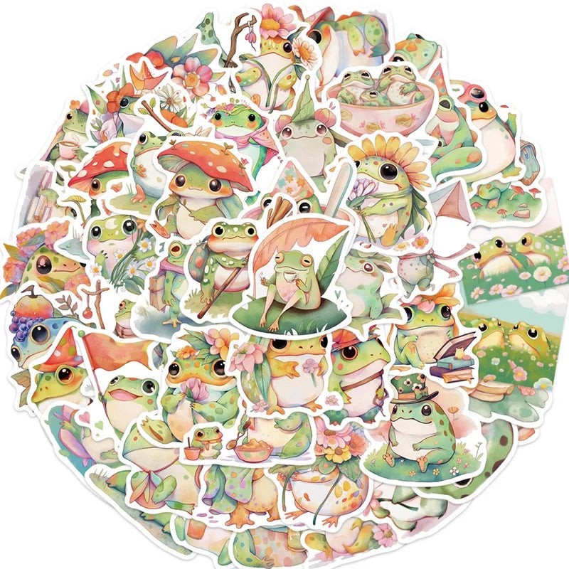 10/30/50PCS Cute Frog PVC Sticky Sticker Aesthetic DIY Korean Stationery Decoration Scrapbooking School Supplies for Kids (ONLINE ORDER ONLY)