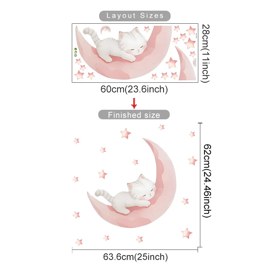 Pink Cat Moon Wall Stickers Kids Room Decor (Online Order Only)