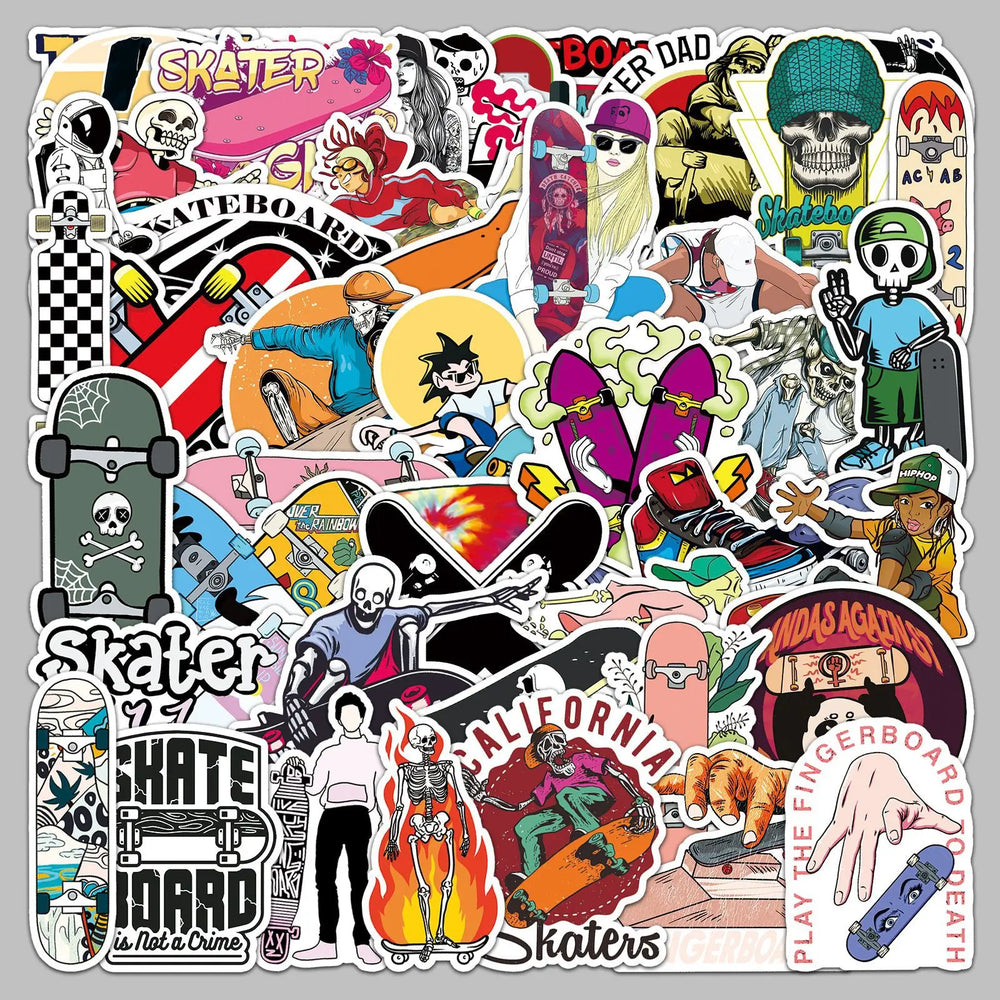 50pcs Punk Skateboard Graffiti Stickers for Helmet, Wall, DIY Decoration Wholesale (ONLINE ORDER ONLY)