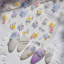 Watercolor Style Rose Flower Colored Rosa Chinensis 3D 5D Flat Reliefs Charming Self Adhesive Nail Art Stickers Manicure Decals (ONLINE ORDER ONLY)