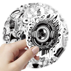 10/53Pcs Black White Music Note Graffiti Sticker DIY Waterproof Piano Phone Case Notebook Guitar Car Bike Wall Graffiti Decals (ONLINE ORDER ONLY)