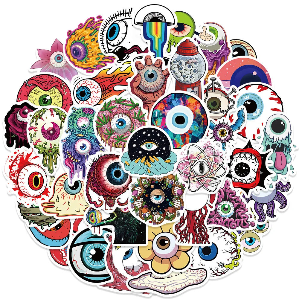Cartoon Horror Eyeball Stickers for Suitcase, Skateboard, Laptop, Luggage, Phone, Car, DIY Decal (10/30/52PCS) (ONLINE ORDER ONLY)
