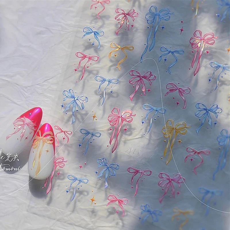 Chic Shiny Bowknot Colorful Ribbon Stars Heart Butterfly Flower Delicate Romantic Nail Art Stickers Decoration Manicure Decals (Online Order Only)