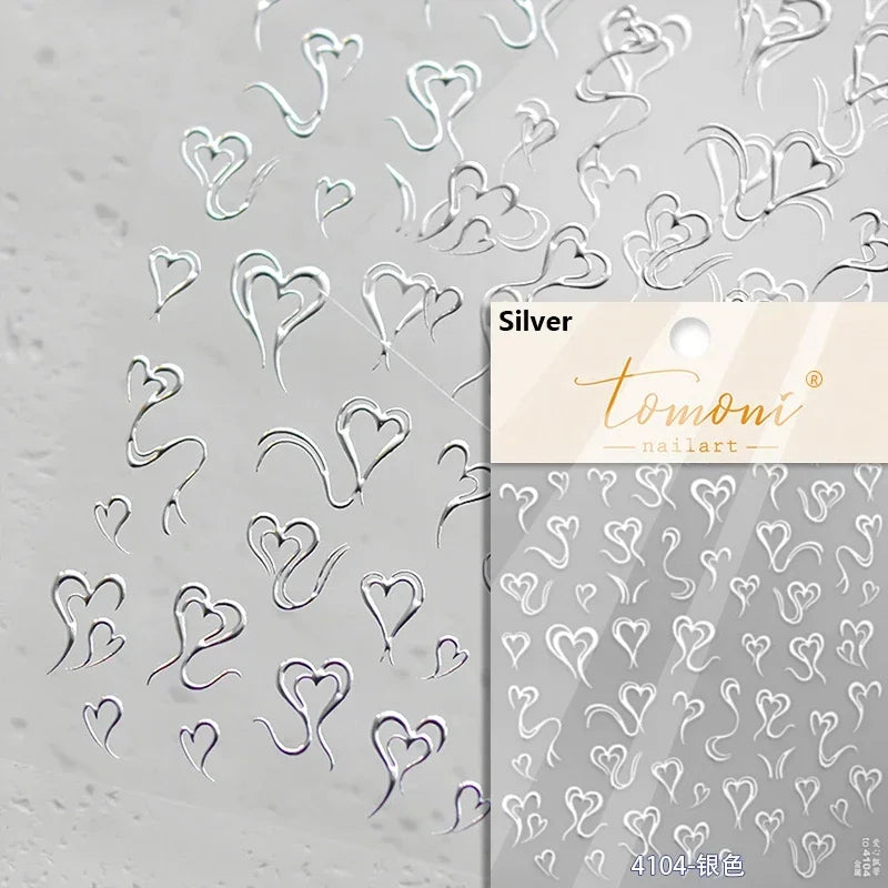 Flat Small Pink Brown Halo Dyeing Love Heart Geometric Leopard Shiny Jelly Chic Embossed Relief Nail Art Stickers Manicure Decal (Online Order Only)
