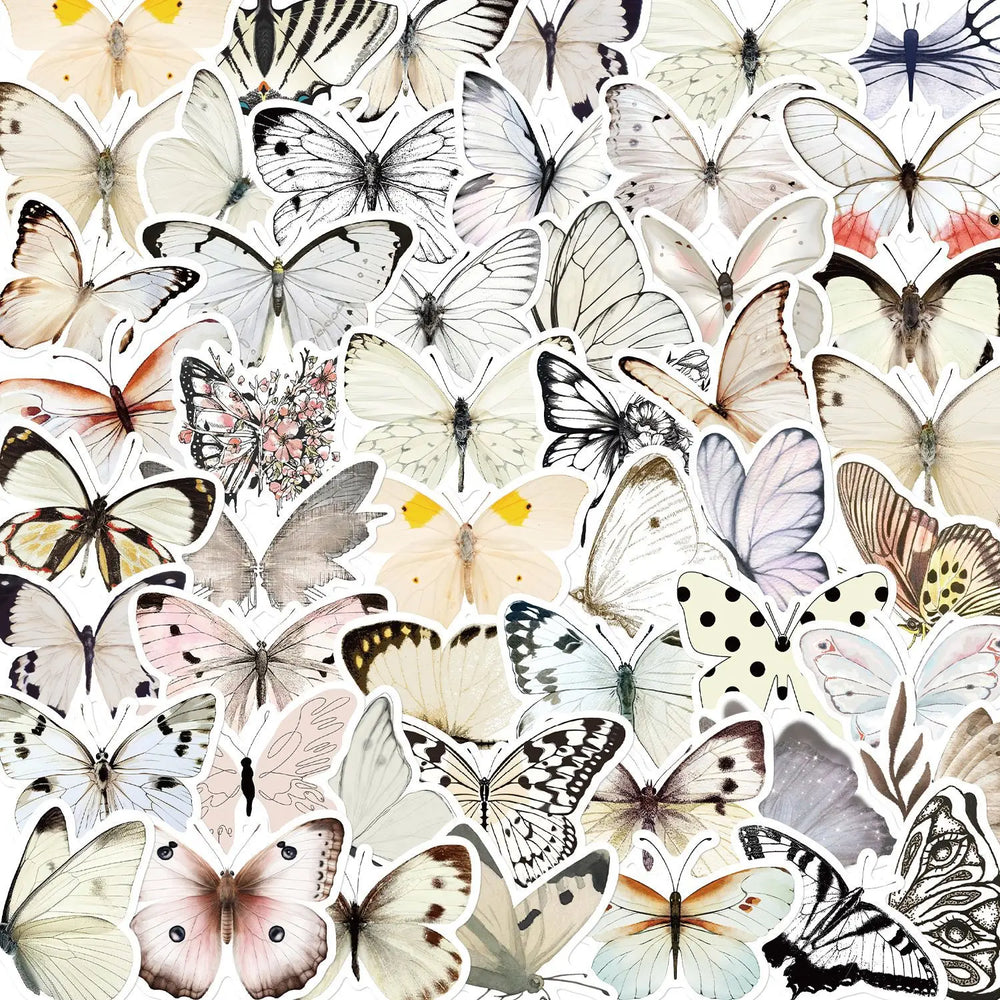White Butterfly Cartoon Stickers for Luggage, Guitar, Fridge, Laptop - 10/30/50PCS (Online Order Only)
