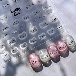 White Halo Dyeing Cat Face Cup Black Orange Toy Umbrella Love Heart Kitty Cake Embossed Relief Nail Art Stickers Manicure Decals (ONLINE ORDER ONLY)