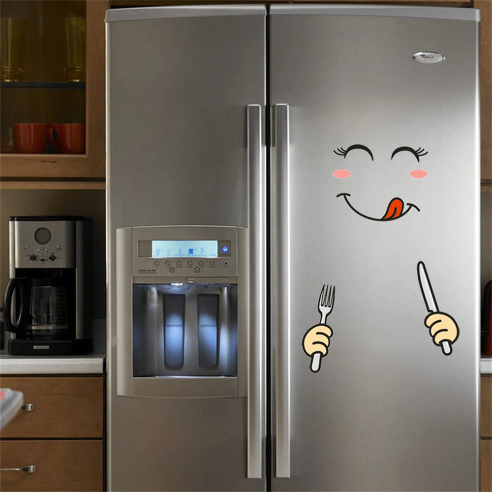 Funny Eating Smiley Face Kitchen Room Stickers Refrigerator Creative Stickers Decoration High Quality Creative Dining Sticker (Online Order Only)