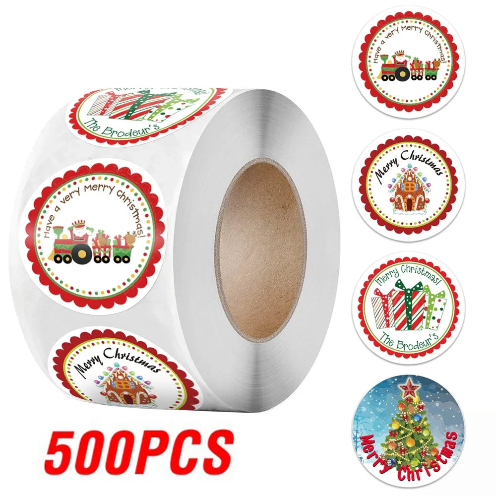 100-500Pcs Merry Christmas Stickers Xmas Envelope Seal Stickers for Christmas Decoration, Wedding Party, Holiday Gift Package (ONLINE ORDER ONLY)