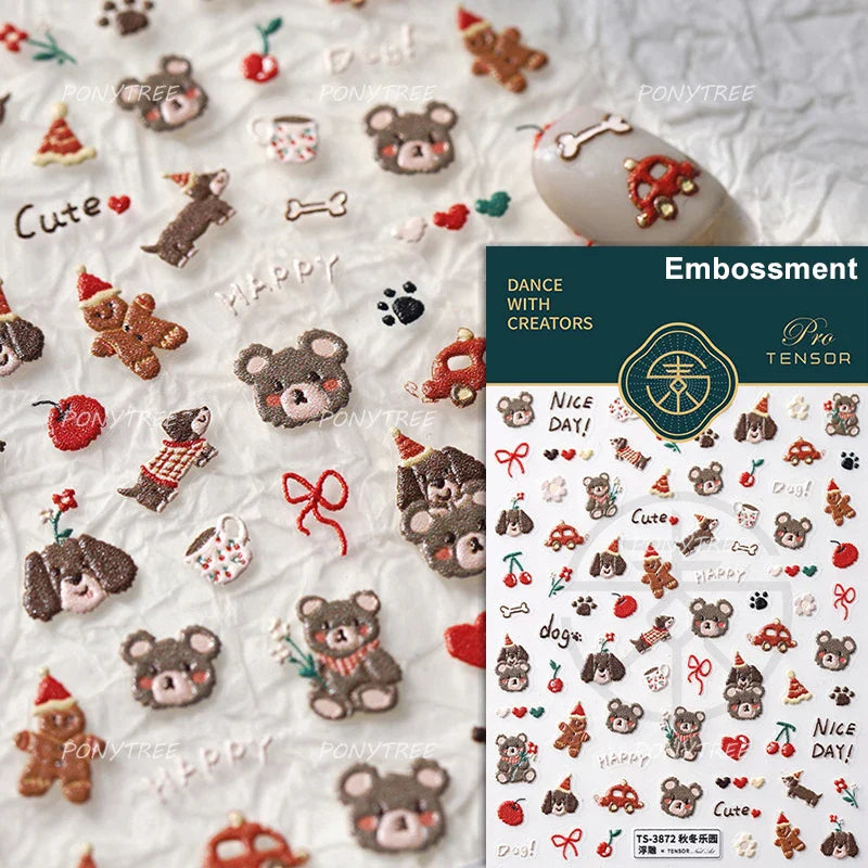Lovely Animals Cat Dog Bear Party Puppy Kitten Cake Bowknot Flower Love Heart Lace Gird Adhesive Nail Art Sticker Manicure Decal (ONLINE ORDER ONLY)