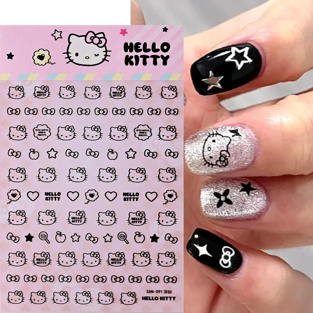 1pc 5D Cartoon Nail Art Stickers Waterproof Matte Finish with Kuromi, Cinnamoroll & Hello Kitty Designs Perfect for DIY Manicure (Online Order Only)