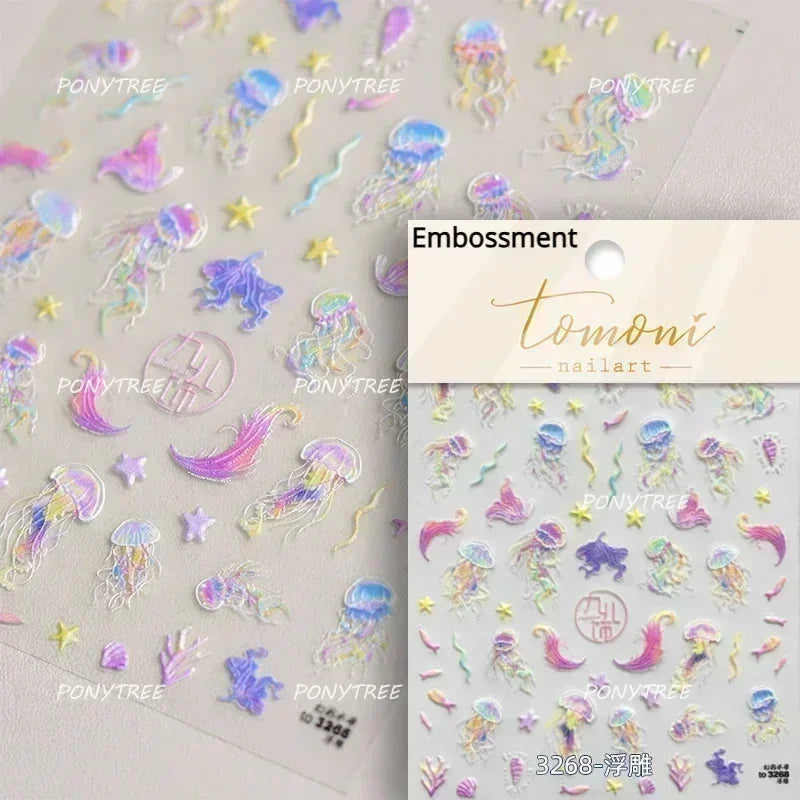 Beach Colourful Conch Dolphin Shell Starfish Jellyfish Star Summer Sea Wave Vacation Mode Water Bubble Nail Art Stickers Decals (Online Order Only)