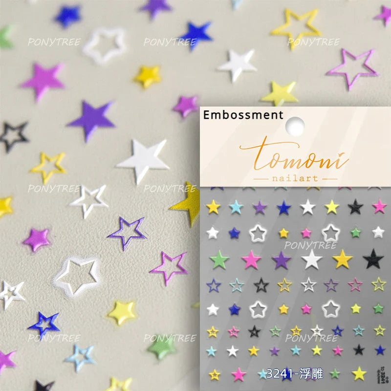 Irregular Stars Red Silver Five-pointed Star Meteor Shiny 5D Self Adhesive Nail Art Stickers Romantic Rhinestone Manicure Decals (ONLINE ORDER ONLY)