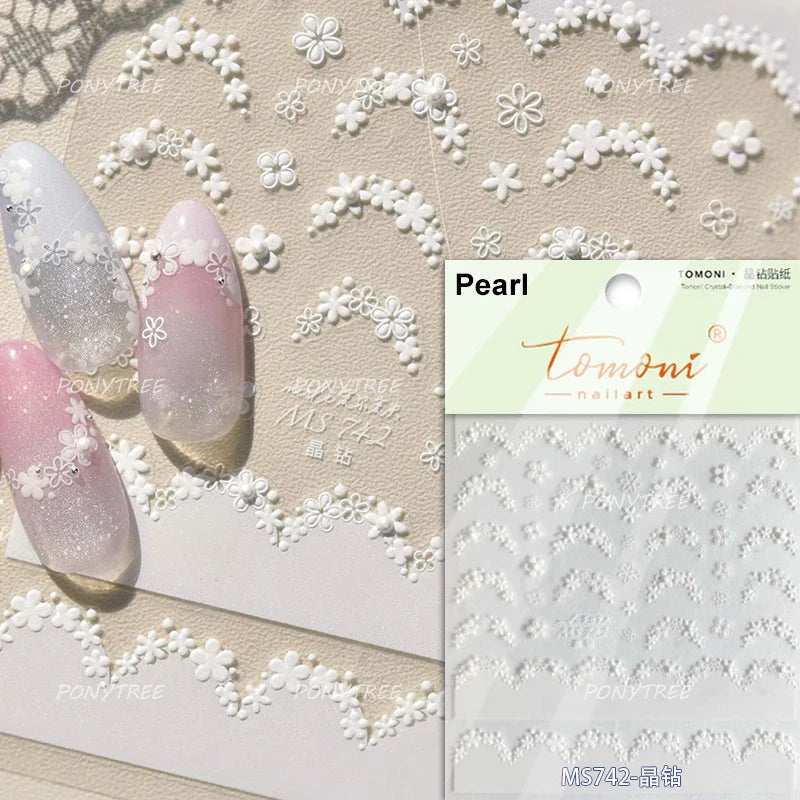 French Skirt Hem Halo Dyeing Purple Pink White Hemline Bowknot Wedding Veil Dreamy Star Adhesive Nail Art Sticker Manicure Decal (ONLINE ORDER ONLY)