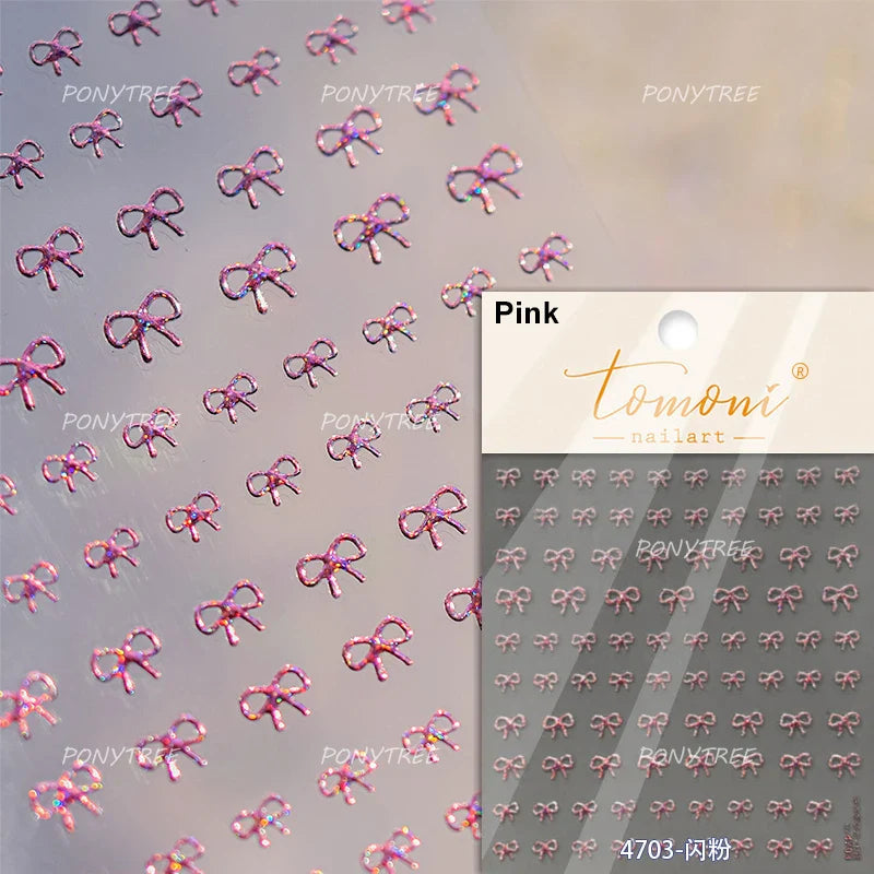 Colourful Grid Bowknot Charming Silk Ribbon Tie Chic 5D Self Adhesive Nail Art Sticker Sparkle Crystal Rhinestone Manicure Decal (ONLINE ORDER ONLY)