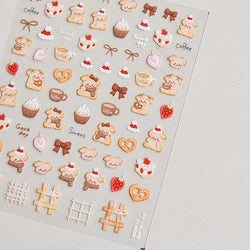 Bowknot Dog puppy Christmas Hat Strawberry Cake Food Coffee Cherry Love Heart Adhesive Nail Art Sticker Reliefs Manicure Decals (Online Order Only)