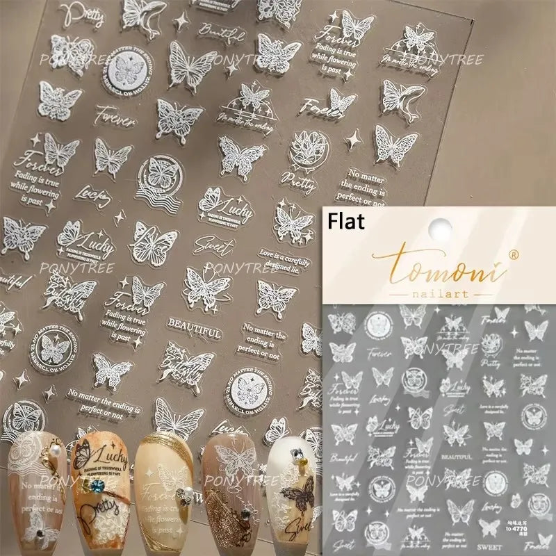Oil Painting Style Rose Flowers Butterfly Wreath Floral Garland 5D Soft Relief Adhesive Nail Art Sticker Cute 3D Manicure Decals (ONLINE ORDER ONLY)