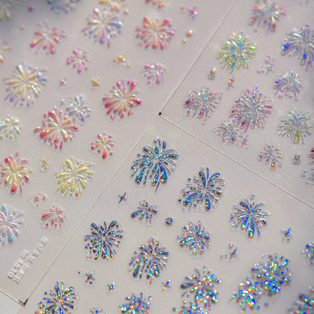 Colorful Fireworks Burst Hot Stamping Process Laser Pink Bright Romantic Self Adhesive Nail Art Stickers Chic Manicure Decals (ONLINE ORDER ONLY)