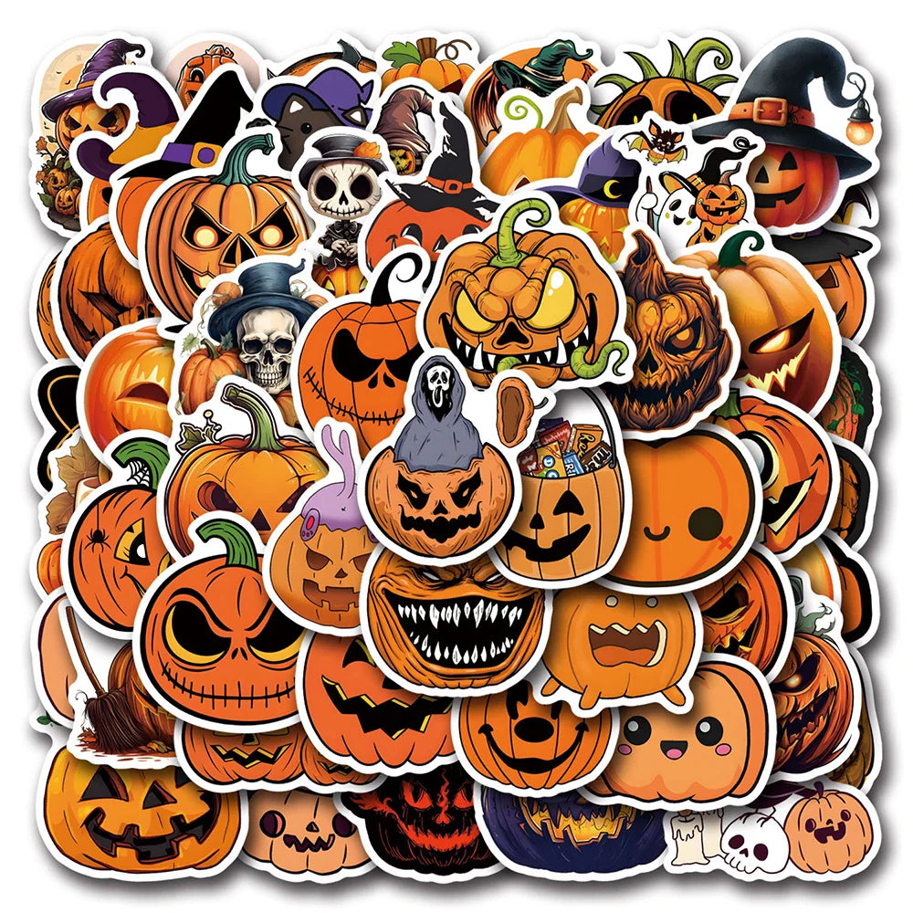 Halloween Pumpkin Stickers: Graffiti, DIY, Skateboard, Fridge, Phone, Bike, Wall Decals, Kids Toys (Online Order Only)