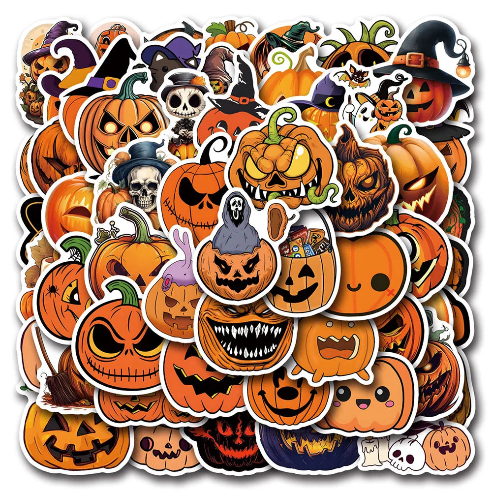 Halloween Pumpkin Stickers: Graffiti, DIY, Skateboard, Fridge, Phone, Bike, Wall Decals, Kids Toys (Online Order Only)