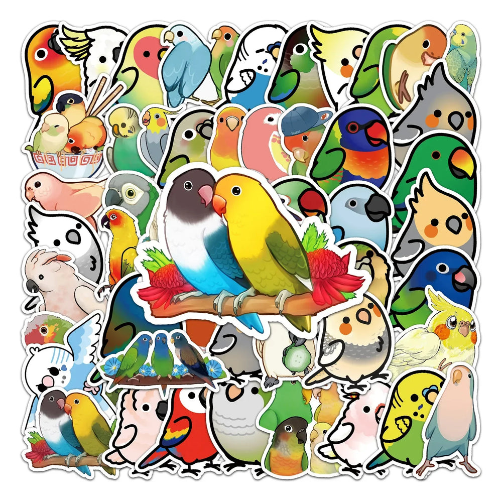 Kawaii Parrot Bird Stickers for Notebook Phone Laptop Guitar - 10/30/50pcs Wholesale Gift for Kids (Online Order Only)