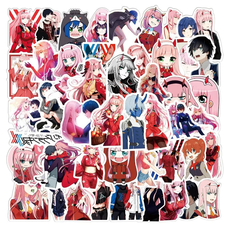 50pcs FranXX Anime Stickers for Laptop, Phone, Car, Scooter, Water Bottle, Suitcase, Stationery, Refrigerator (Online Order Only)