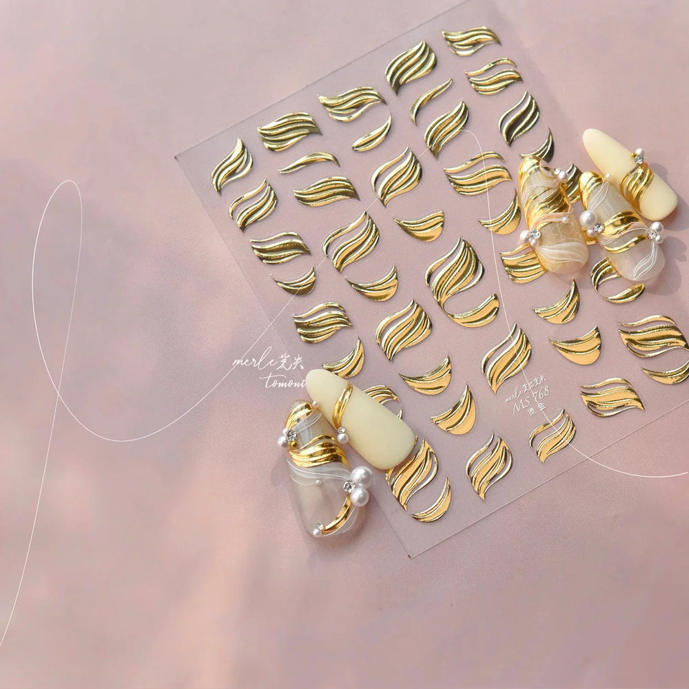 Golden Ink Brush Hot Stamping Irregular Lines Texture Sensation Moon Advanced Feeling Adhesive Nail Art Sticker Manicure Decals (Online Order Only)