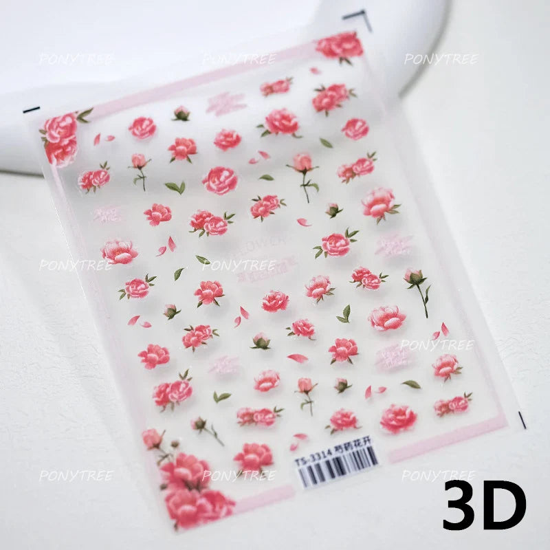 French Chic Mini Pink Rose Flower Bowknot Lace Ribbon Pearl White Little Flower Self Adhesive Nail Art Stickers Manicure Decals (ONLINE ORDER ONLY)