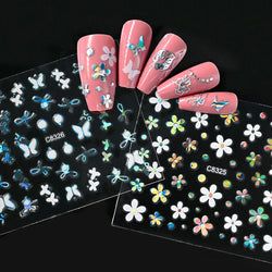 30Pcs Laser Silver/White Flowers Hearts Nail Sticker Star/Moon Mixed Shapes Design Self-adhesive Sticker Acrylic Manicure Access (Online Order Only)