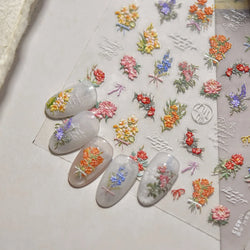 Dried Flower Lavender Bowknot Peony Pomegranate Flowers Bouquet Rose Chic Reliefs Self Adhesive Nail Art Stickers Manicure Decal (ONLINE ORDER ONLY)