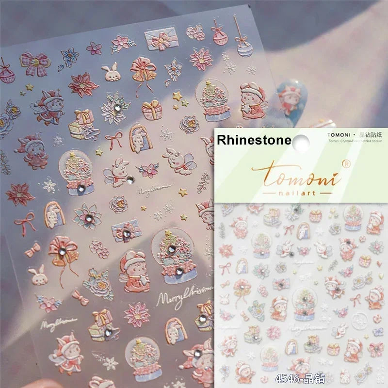 Pale Flower Bouquet Label Bowknot Stationery Sunflower Daisy Leaf 3D Self Adhesive Nail Art Stickers Rhinestone Manicure Decals (Online Order Only)