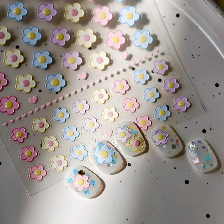 Lovely Colored Flower Fried Egg Petal Love Heart Cartoon Pink Yellow Purple Blue Delicate Charm Nail Art Stickers Manicure Decal (ONLINE ORDER ONLY)