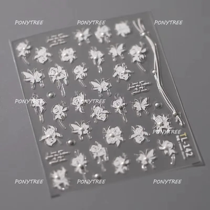 Snowflake Butterfly Rhinestone Shiny Totem Self Adhesive Nail Art Stickers Romantic Charm Chic Rose Flower Pearl Manicure Decals (ONLINE ORDER ONLY)