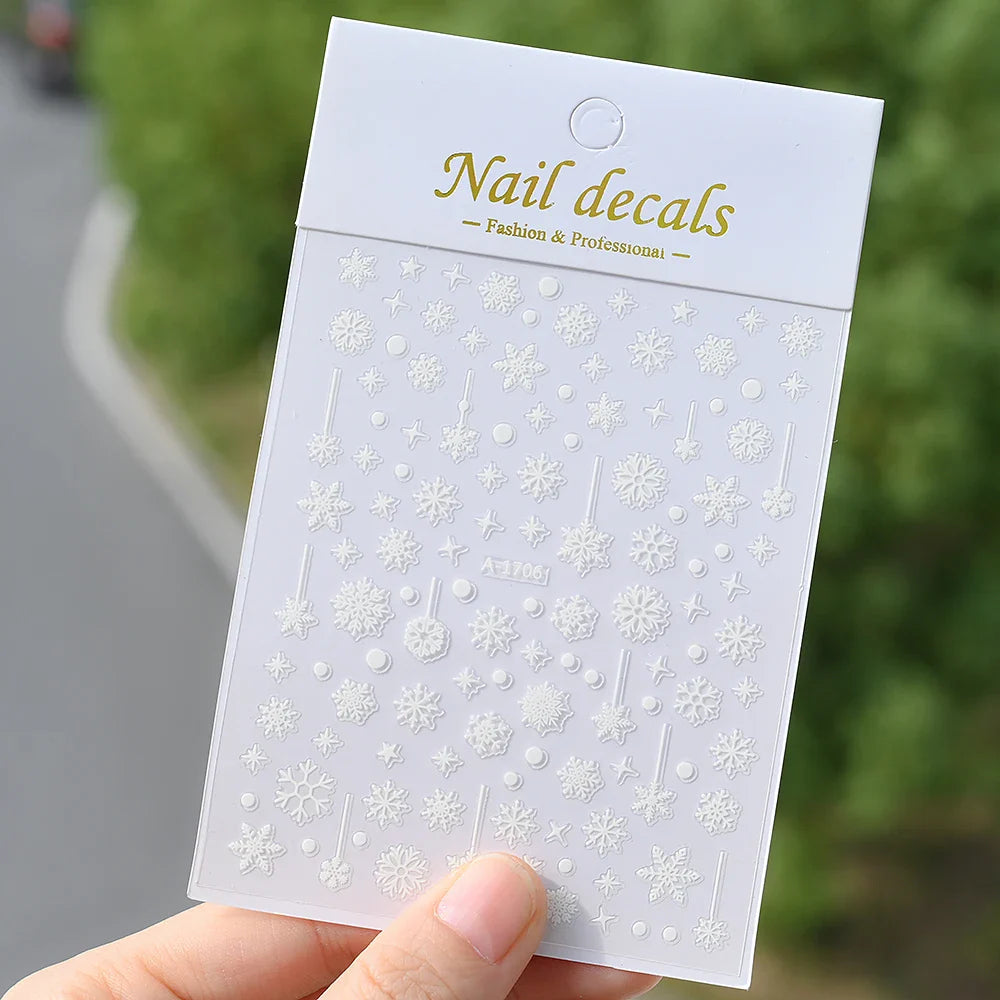 1PCS Laser Gold Snowflake Christmas Tree Nail Sticker 3D Adhesive Nail Decals Nail Art Accessories New Christmas Decoration 2024 (ONLINE ORDER ONLY)