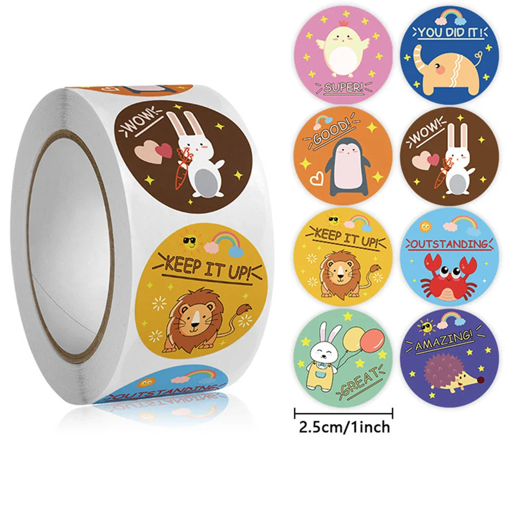 100-500pcs Kids Cute Animals Round  Reward stickers for Children Teaching Toy Gift Card Party Packaging Wrapping Labels (Online Order Only)