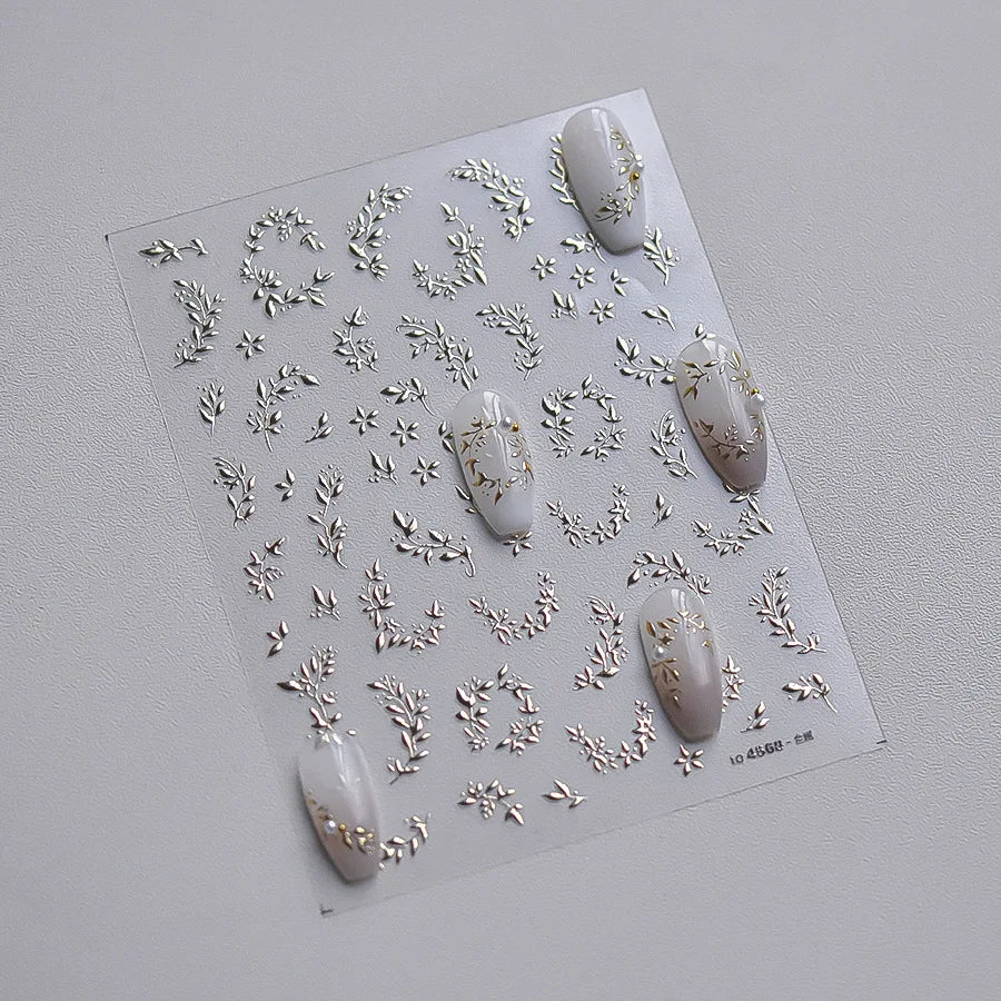 Hot Stamping Silver Rose Gold Tender Leaf Branches Flower Slash Leaves Maple Leaves Ginkgo Plant Flower Nail Art Stickers Decals (ONLINE ORDER ONLY)