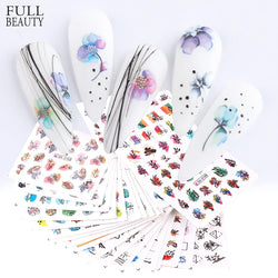 24pcs / Set Spring Summer nail Sticker Water Decal Nail Art Ink Flowers Leaves Graffiti Slider for Nail Decoration Foils Tattoo (ONLINE ORDER ONLY)