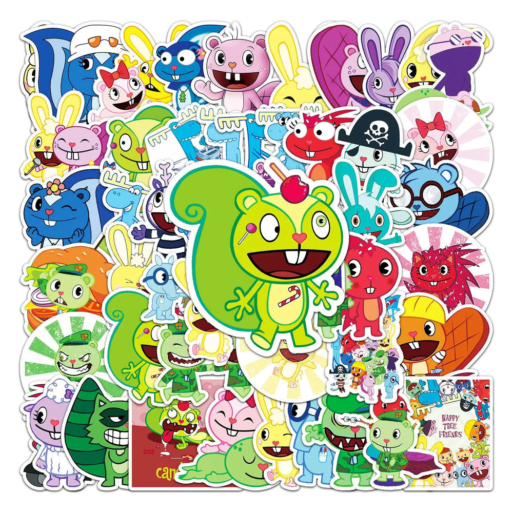 10/30/50pcs Cartoon Happy Tree Friends Stickers Laptop Bike Travel Luggage  Funny Graffiit Sticker Decals for Kids Toy Wholesale (ONLINE ORDER ONLY)