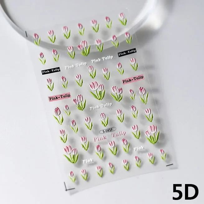 Chic Dragonfly Spider Insect Butterfly 3D Self Adhesive Nail Art Decoration Sticker Heart Puppy Flower Manicure Decal Y2K Flower (ONLINE ORDER ONLY)